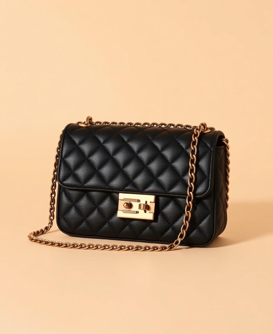 Bolsa matelassê preta com corrente dourada