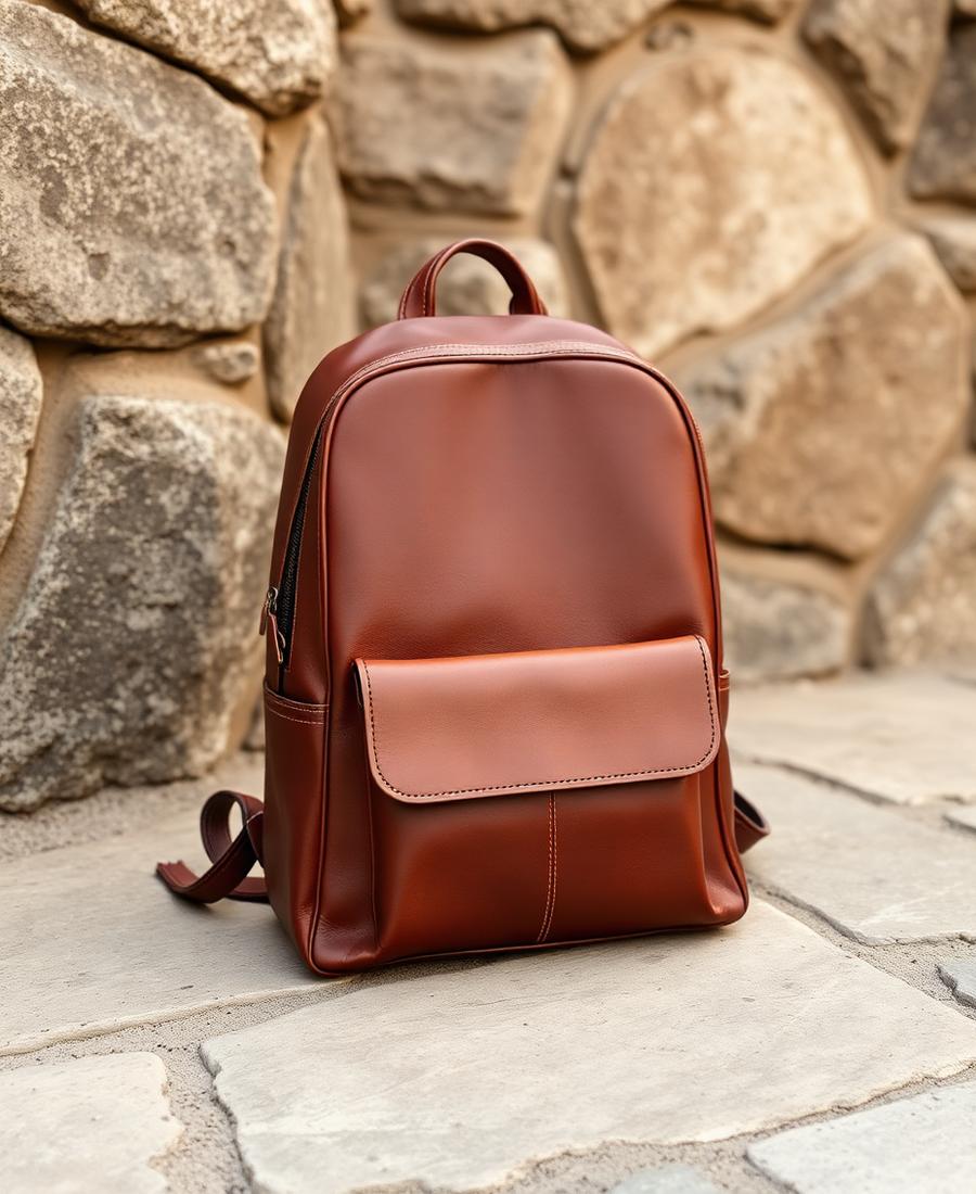 Mochila em couro cognac